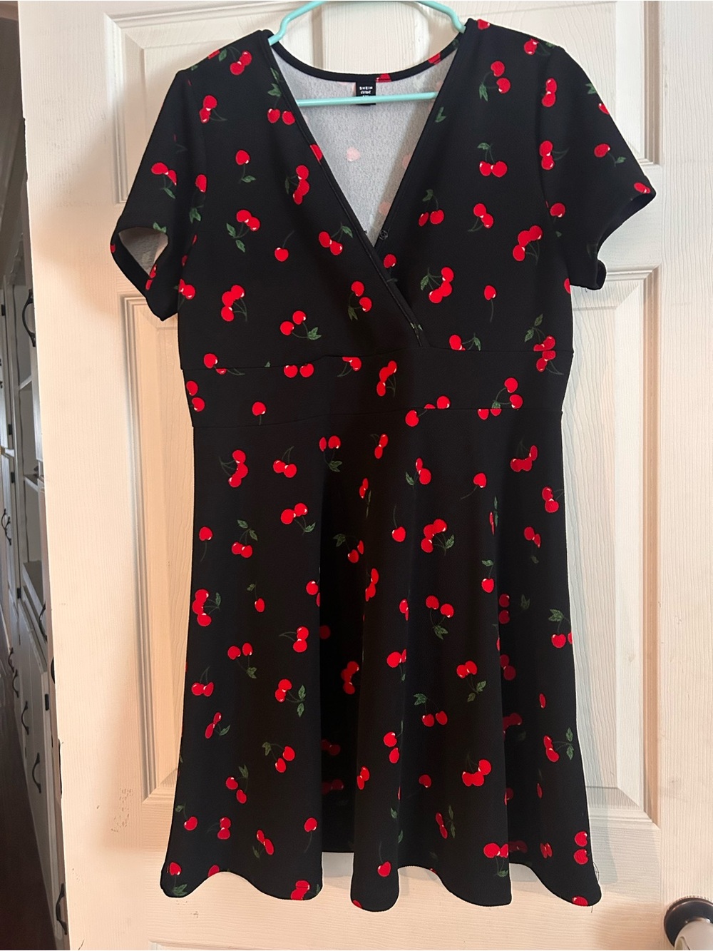 SHEIN Black Cherry Print Fit & Flare Dress